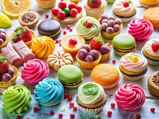 Assorted Delicious Sweets on White Background -  High-Resolution Stock Photo