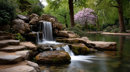 Fototapeta premium Serene waterfall cascading into a tranquil pool