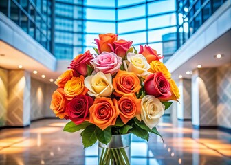 Artificial Rose Bouquet in Modern Architectural Setting - Elegant Still Life Photography