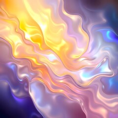 Dreamy abstract artwork, iridescent colors, warm golds and cool blues, ethereal fluid forms, interplay of light and shadow art illustration design