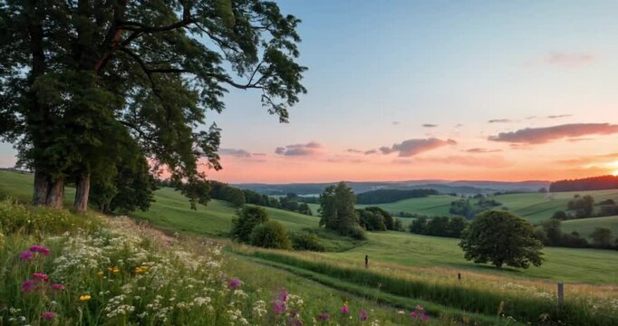 sunset over the hills