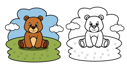 Cute Teddy Bear Cartoon - Color and Outline for Coloring Book Page