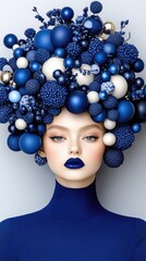 Woman with blue ornaments
