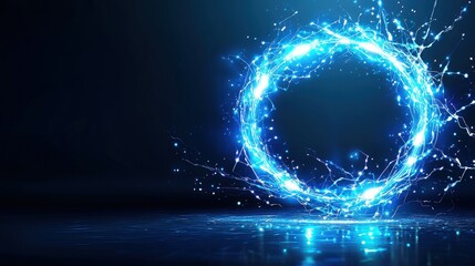 Glowing Blue Electric Circular Energy Ring Against Dark Background