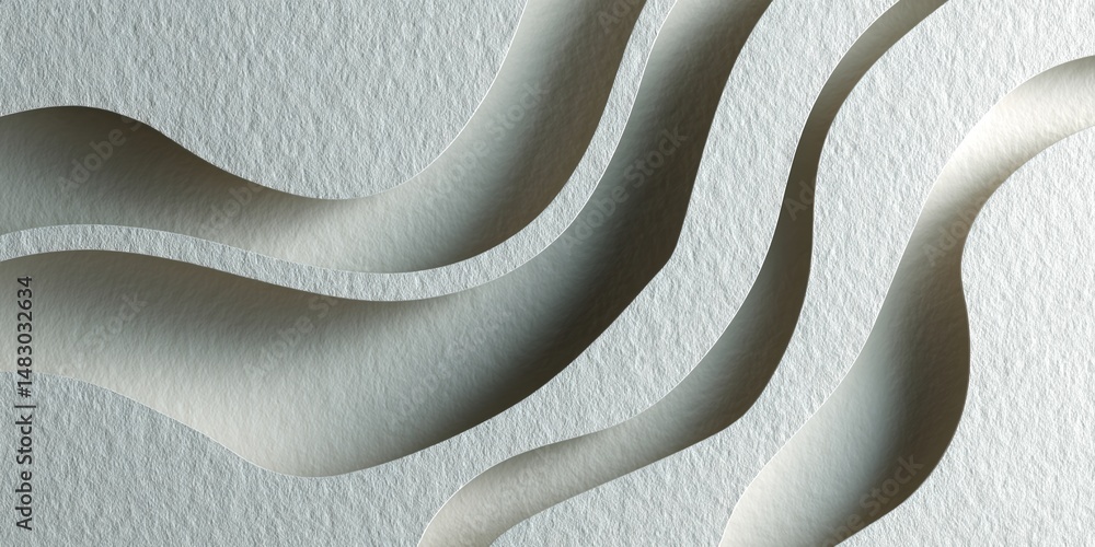 Poster 3d layered paper cutout in abstract wavy pattern with soft shadows