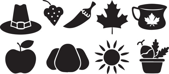 Cohesive Black Vector Icons Featuring Thanksgiving Theme