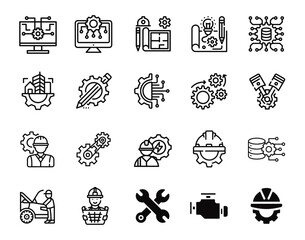 Vector Pack of Engineering Icons — including a clean, modern submitting icon. Perfect for technical projects, presentations, and industrial design. Scalable, editable, and ready for use in all your en