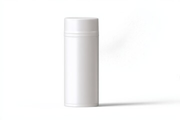 White cylindrical container with a fine mist spraying from it against a white background.  Clean and minimalist product display.