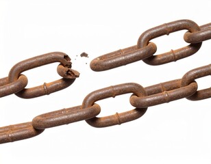 Fototapeta premium Broken chain over white background, freedom or broken connections concept