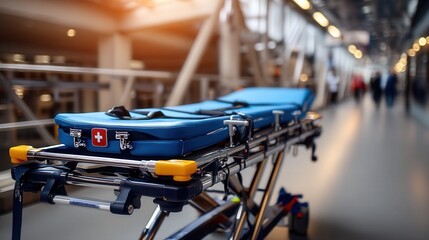 Emergency medical equipment displayed in a hospital corridor, highlighting the importance of healthcare readiness in urgent situations