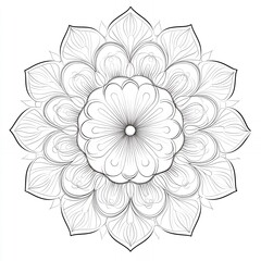 Intricate Circular Mandala Design Black and White Flower Pattern Illustration