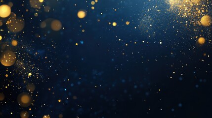 Elegant dark blue background with sparkling gold light particles