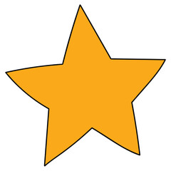 Hand drawn cartoon gold star on white background.