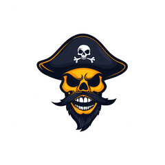 A bold pirate skull with a distinct mustache and a classic hat, featuring a skull emblem, perfect for themed designs or apparel.