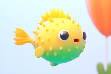 Fototapeta premium 3D cartoon pufferfish balloon with spiky yellow and danger red, ultra-high-definition design, detailed with isometric view, isolated on white background.
