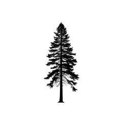 A detailed silhouette of a coniferous tree, showcasing its unique shape and texture against a clean, white background.