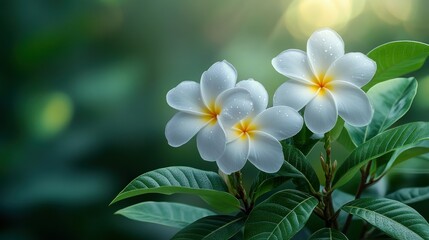 Obraz premium Delicate white plumeria blossoms