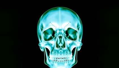 Fototapeta premium Detailed Human Skull X-ray This lateral view X-ray provides clear details of the skull's structure, ideal for medical education and anatomical studies.