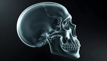 Detailed Human Skull X-ray This lateral view X-ray provides clear details of the skull's structure, ideal for medical education and anatomical studies.