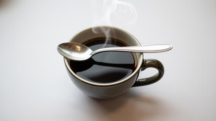 Steaming coffee cup in a minimalist setting, evoking warmth and simplicity.
