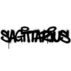Graffiti sagittarius word sprayed in black over white