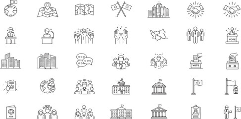 Country Line Editable Icons set. Vector illustration in modern thin line style of state related icons: territory, nation, government, and more.