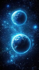 Twin planets glow amidst countless stars in vast, beautiful cosmic scene, blue tinted