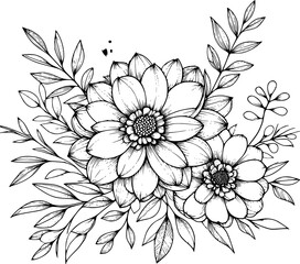 Line drawing of various flowers vector, clipart, transparent, png, element