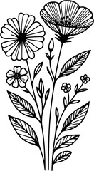 Line drawing of various flowers vector, clipart, transparent, png, element