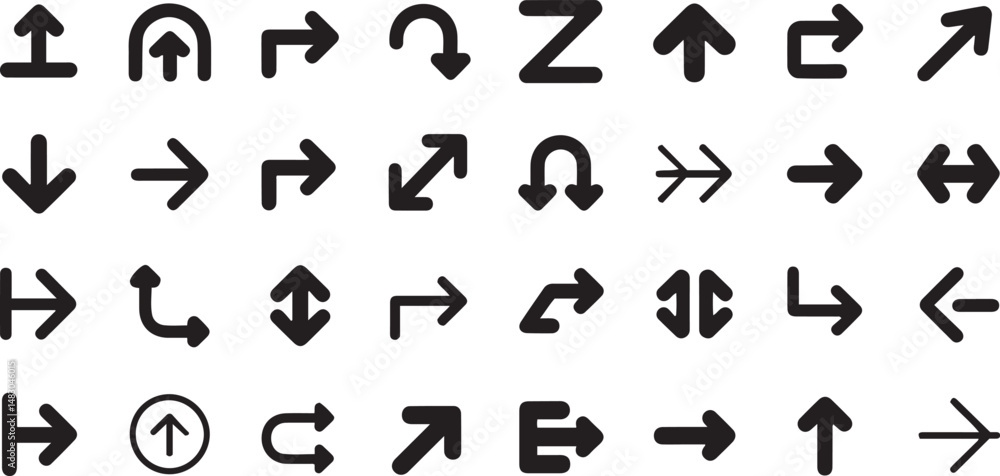 Poster varied arrow icon set depicting multiple directions suitable for web and print designs
