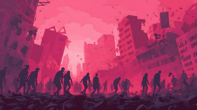 Zombie Apocalypse Scene in Destroyed City