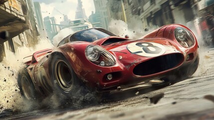 A car used in a race, but the car itself seems to have a personal vendetta against the competition.
