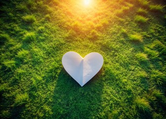Fototapeta premium Aerial View of Paper Heart on Grassy Field - Drone Photography