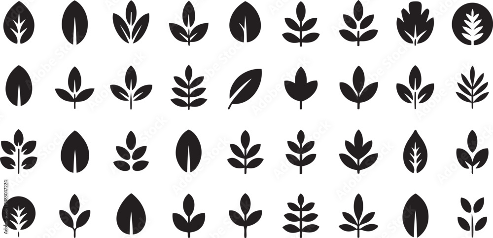 Aufkleber assorted simple leaf icons suitable for environmental and botanical design themes