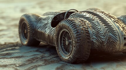 A car whose tires leave imprints that are never the same twice.