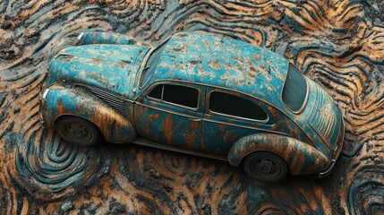 A car whose tires leave imprints that are never the same twice.