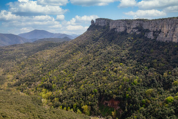 Beautiful spanish mountain landscape near the small village Rupit in Catalonia, park national