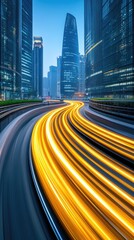 City streets at night with car light streaks