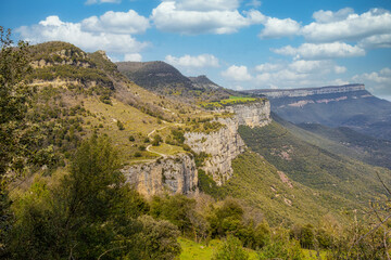 Beautiful spanish mountain landscape near the small village Rupit in Catalonia, park national