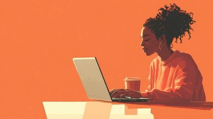 A casual worker with a laptop and a cup of coffee 