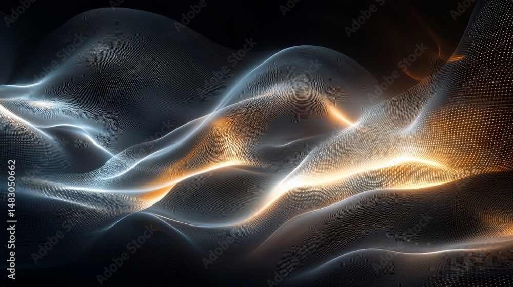 Poster abstract digital design with flowing, luminous patterns.