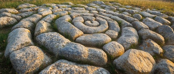 A large rock circle with grass growing in between the rocks
