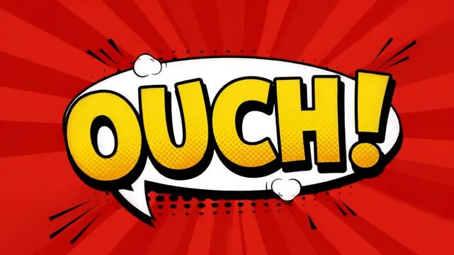 Stylized graphic ouch in comic book style speech bubble on red burst