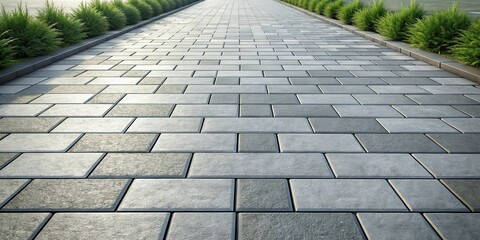 A Serene Pathway of Interlocking Stone Pavers, Flanked by Lush Greenery, Beckoning the Viewer Towards a Distant Horizon