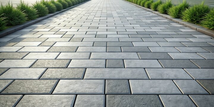 A Serene Pathway of Interlocking Stone Pavers, Flanked by Lush Greenery, Beckoning the Viewer Towards a Distant Horizon