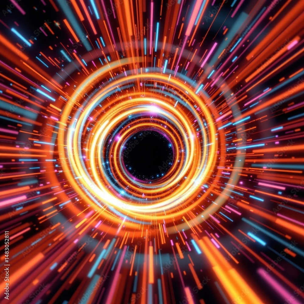 Poster a high detail simulation of a pulsating energy vortex with vivid hues and dynamic motion lines in a 