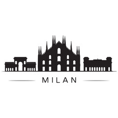 Obraz premium Milan City skyline horizontal banner. Black and white silhouette of Milan City, Italy. Vector template for your design. Vector black silhouette. with white background