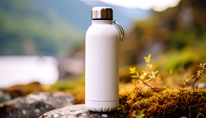 Generated image White reusable water bottle mockup cool nature