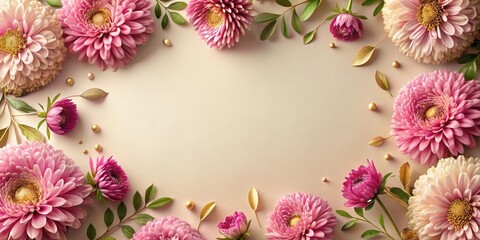 Elegant floral arrangement with pink blossoms and gold accents, creating a beautiful and delicate frame for your message or design.