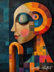 Portrait of a beautiful woman with abstract colorful pattern on her face